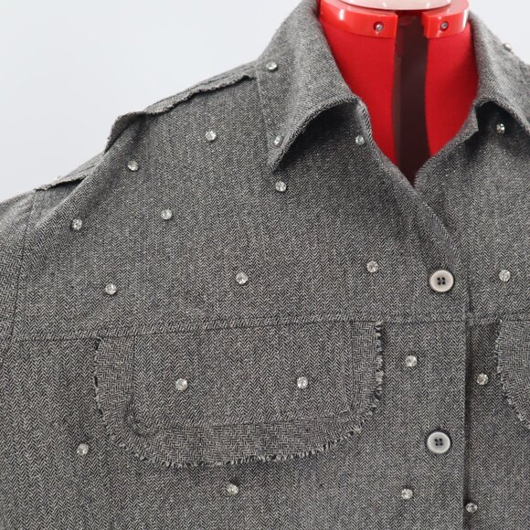Vocal Embellished Shacket Womens Gray GLam Rock Contemporary Transitional NWT - Picture 6 of 11